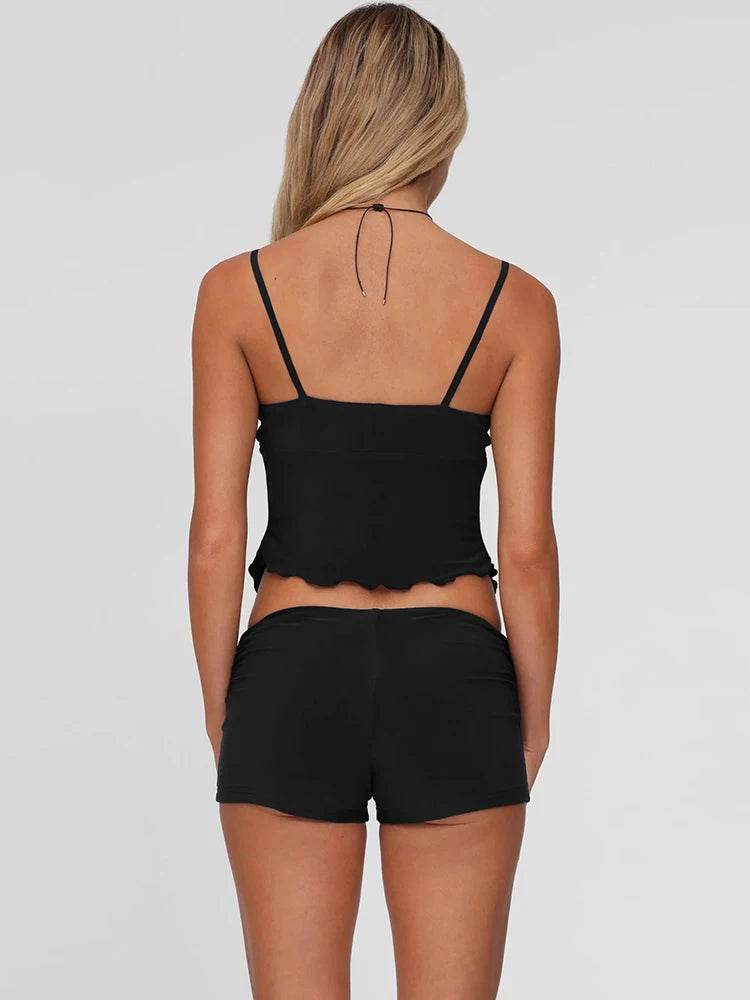 Sisterlinda Summer 2-Piece Set - Backless Camisole & Slim Shorts - Buy Center