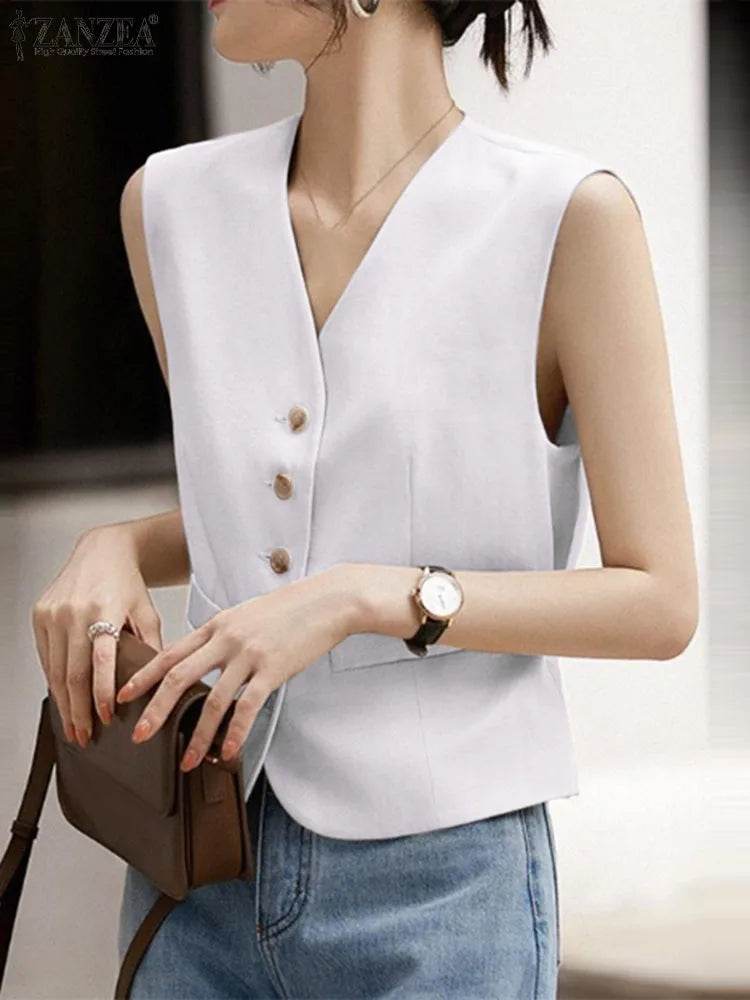 ZANZEA Women’s V-Neck Sleeveless Office Vest - Summer Fashion 2024 - Buy Center