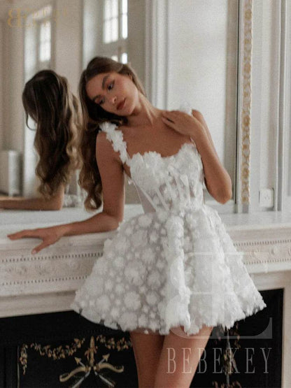 BEBEKEY Customized 3D Flower Mini Prom Dress - Spaghetti Straps A-Line - Buy Center