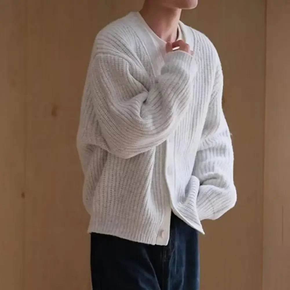 Men's Winter Cardigan Sweater - Thick V-Neck Button Knitted Coat - Buy Center