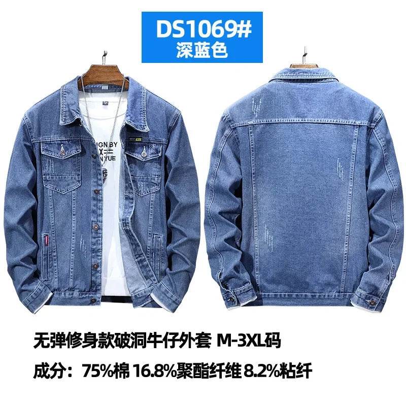 Wulend Men's Denim Jacket - Casual Turn Down Collar Coat for Autumn - Buy Center