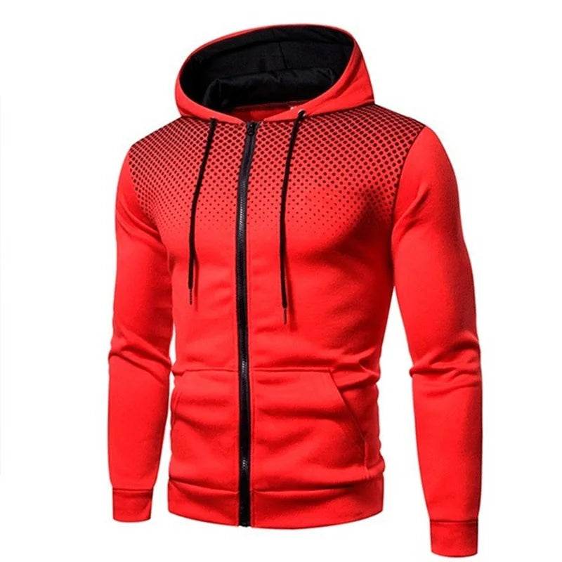 Men's Zip Up Hoodie - Polka Dot Print, Casual Slim Fit Sweatshirt - Buy Center