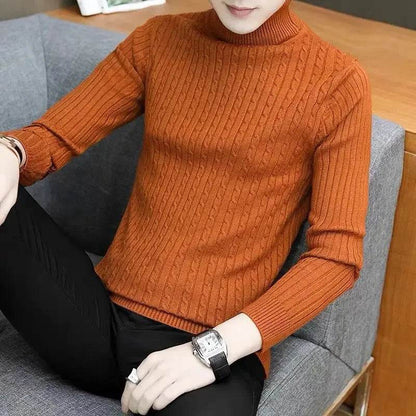 2025 Korean Slim Solid Color Turtleneck Sweater Mens Winter Long Sleeve Warm Knit Sweater Classic Solid Casual Bottoming Shirt - Buy Center