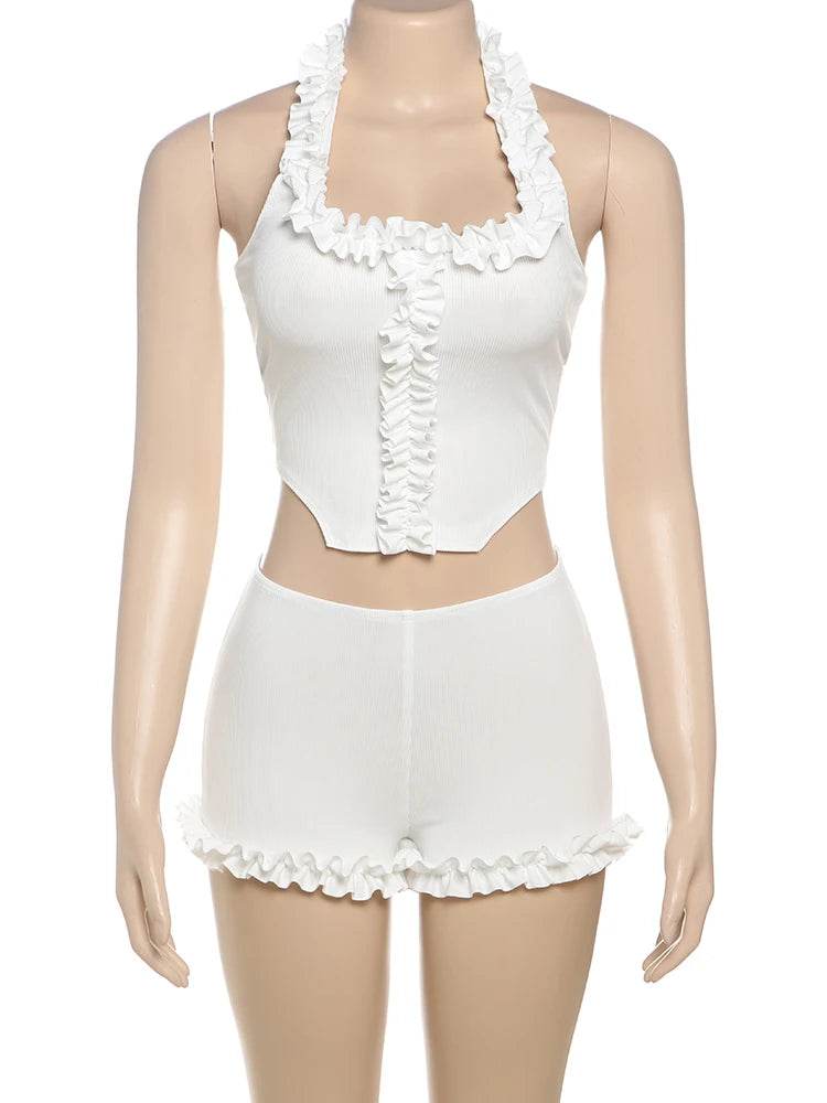 Nibber Women's Ruffled Two-Piece Set - Square Collar & Backless Style - Buy Center