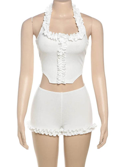 Nibber Women's Ruffled Two-Piece Set - Square Collar & Backless Style - Buy Center