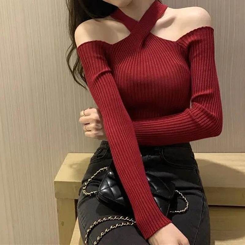 Heliar Women’s Cross Neck Halter Sweater - Warm Casual Knit Pullover - Buy Center