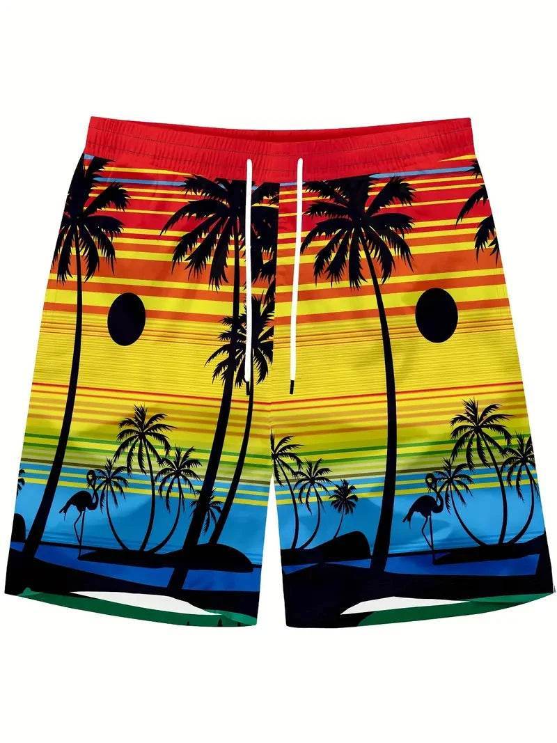 Men’s 3D Palm Tree Print Beach Shorts - Stylish Summer Trunks - Buy Center