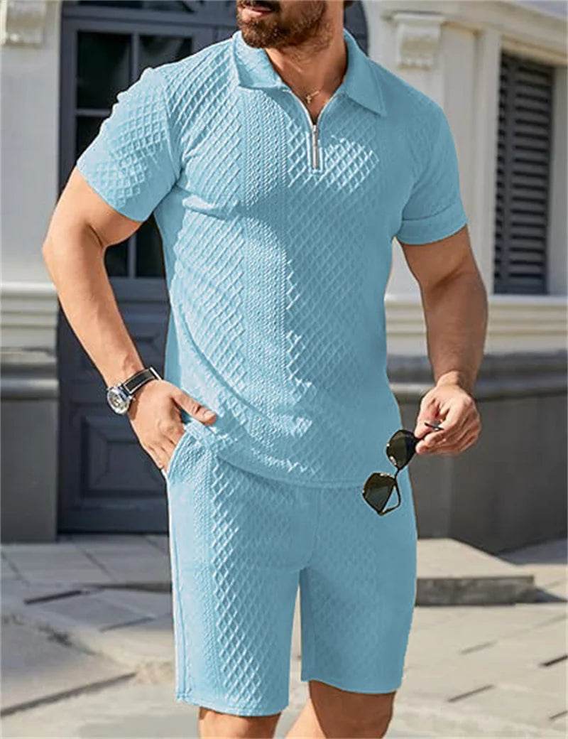 KUXEECOOL Men's Casual Polo Shirt & Shorts Set - Summer Style - Buy Center