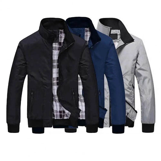 SANWOOD Men's Casual Jacket - Solid Color Stand Collar, Zipper Pockets - Buy Center