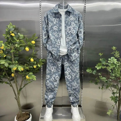 Trendy 3D Jacquard Shirt Jacket & Pants Set for Men - Casual Sports Suit - Buy Center