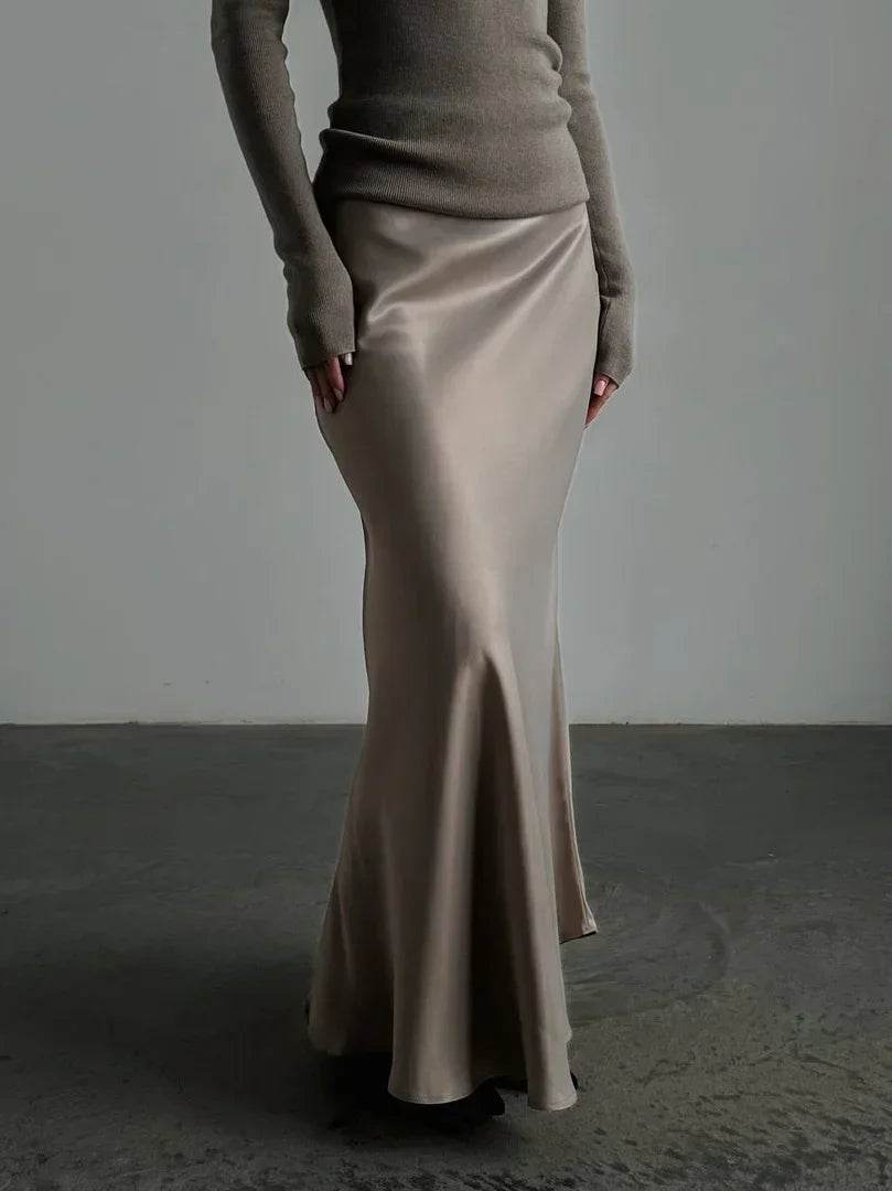 Bornladies Women's Casual Satin Maxi Skirt - High Waist Fishtail Style - Buy Center