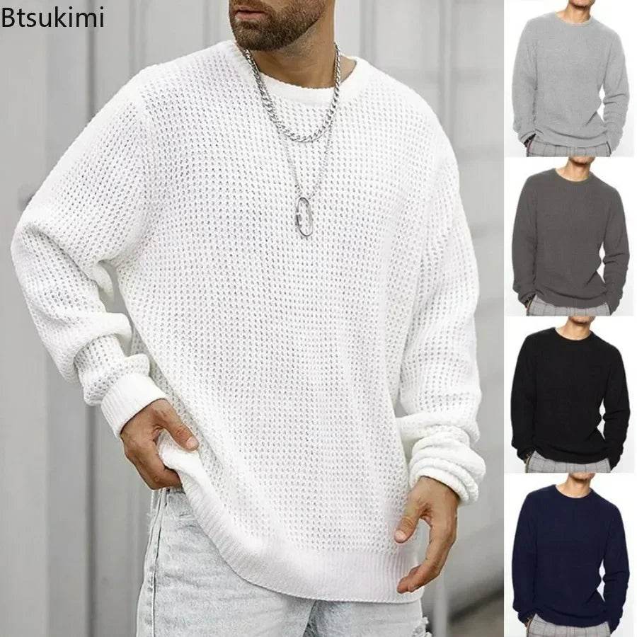 Btsukimi Men's Knitted Sweater - Casual Round Neck Pullover for Autumn - Buy Center
