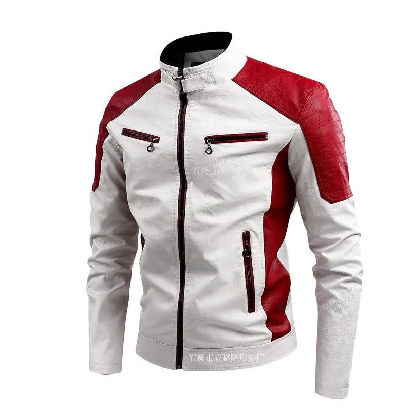 CLASSDIM Men's Slim Fit Stand Collar Leather Jacket - Stylish Autumn Coat - Buy Center