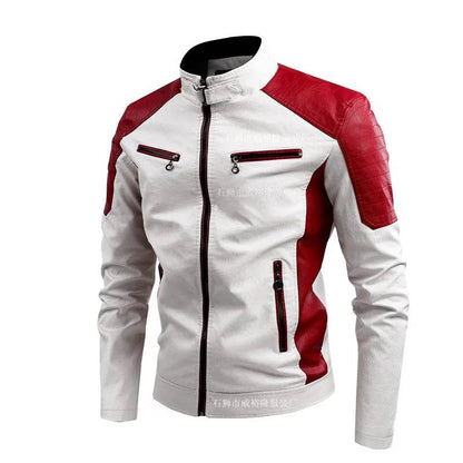 CLASSDIM Men's Slim Fit Stand Collar Leather Jacket - Stylish Autumn Coat - Buy Center