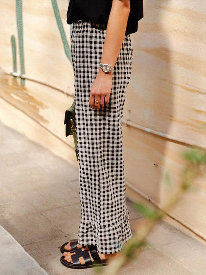 Hirigin Y2K Plaid Wide Leg Pants - Casual Ruffled Hem Trousers - Buy Center