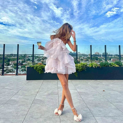 Elegant Backless Ruffled Halter Dress for Women - Luxurious Party Look - Buy Center