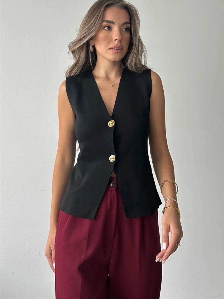 Trendix V Neck Button Knit Vest for Women - Casual Sleeveless Cardigan - Buy Center