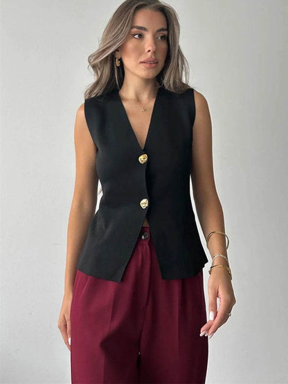 Trendix V Neck Button Knit Vest for Women - Casual Sleeveless Cardigan - Buy Center