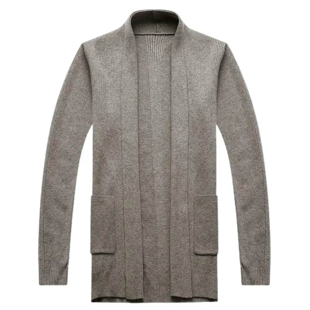 Soft Warm Men’s Cardigan - Solid Color Stretchy Open Stitch Sweater - Buy Center