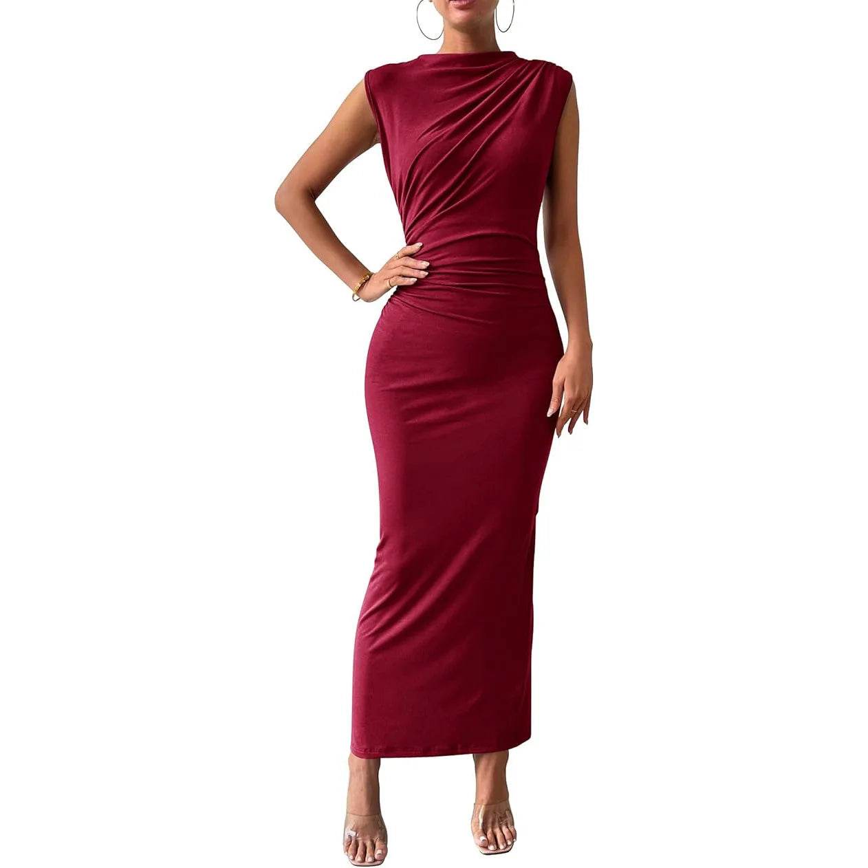 MODX Plus Size Elegant Ruched Bodycon Dress - Sleeveless & Stretchy - Buy Center