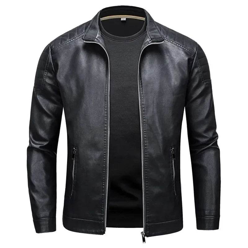 FAVOCENT Stand Collar Men's Leather Jacket - Casual Slim Fit Fashion 2024 - Buy Center