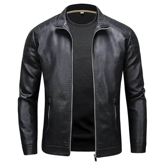 FAVOCENT Stand Collar Men's Leather Jacket - Casual Slim Fit Fashion 2024 - Buy Center