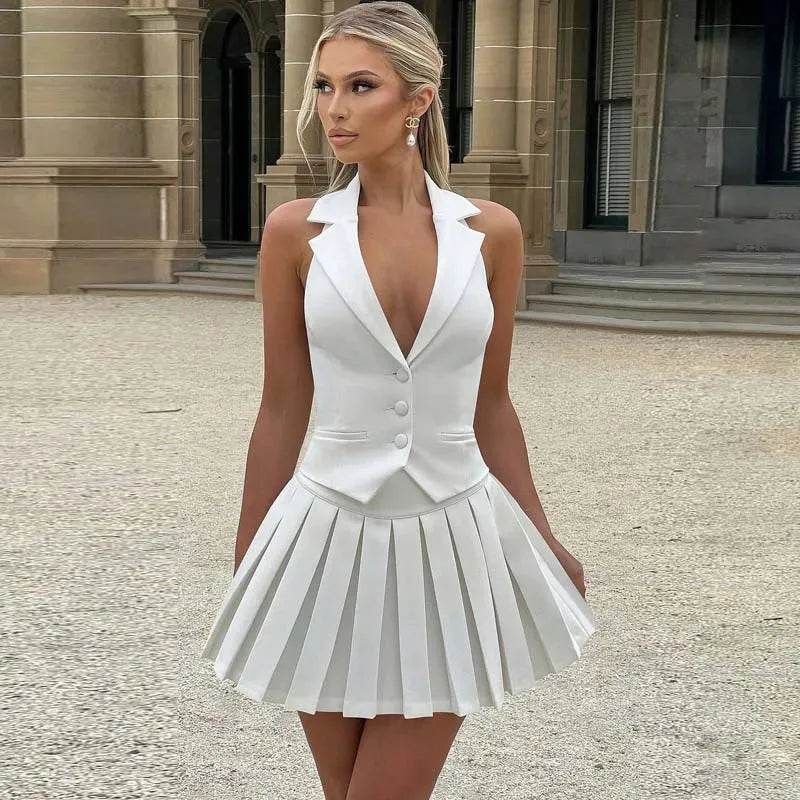 Elegant Slim-Fit Pleated Skirt Suit - Women's Casual Fashion - Buy Center