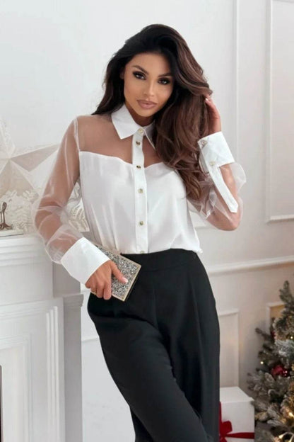 Women's Long Sleeve Chiffon Blouse - Casual Office Top, Regular Fit - Buy Center
