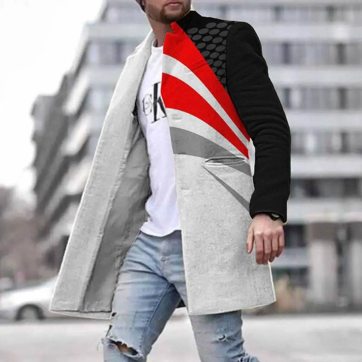 Men's Spring Woolen Trench Coat - Casual Street Style with Pockets - Buy Center