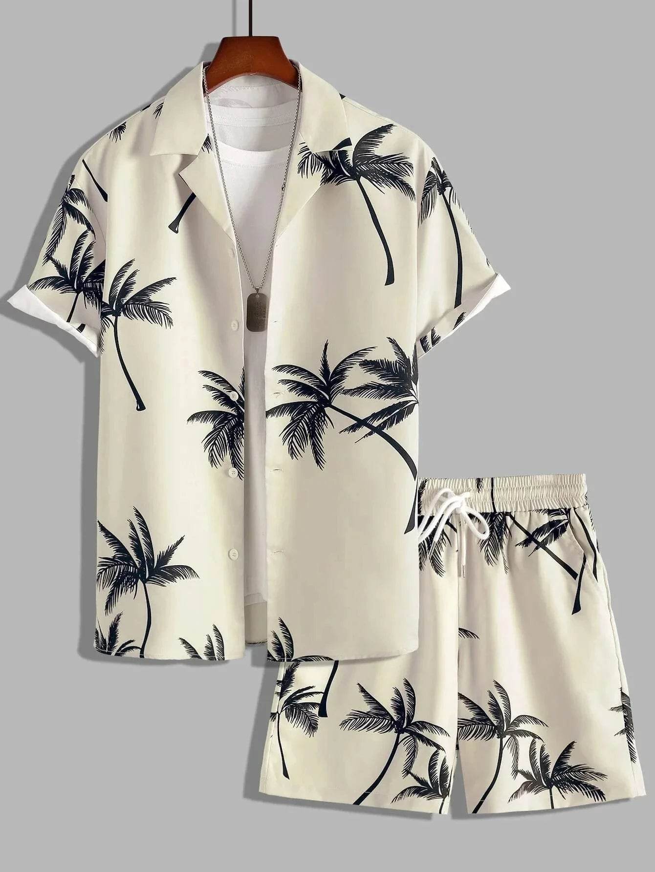 Men's Summer 3D Print Hawaiian Shirt Set - Beach Coconut Tree Style - Buy Center