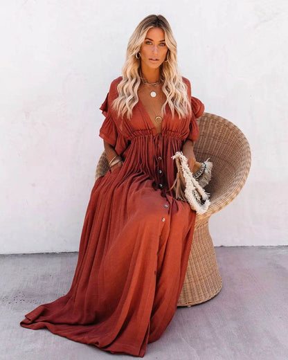 LCSKERA Women’s V-Neck Bikini Cover Up - Bohemian Beach Dress - Buy Center