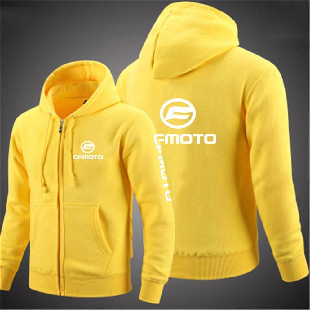 2024 Cfmoto Logo Print Hoodies - Men's Solid Color Zip-Up Jacket - Buy Center