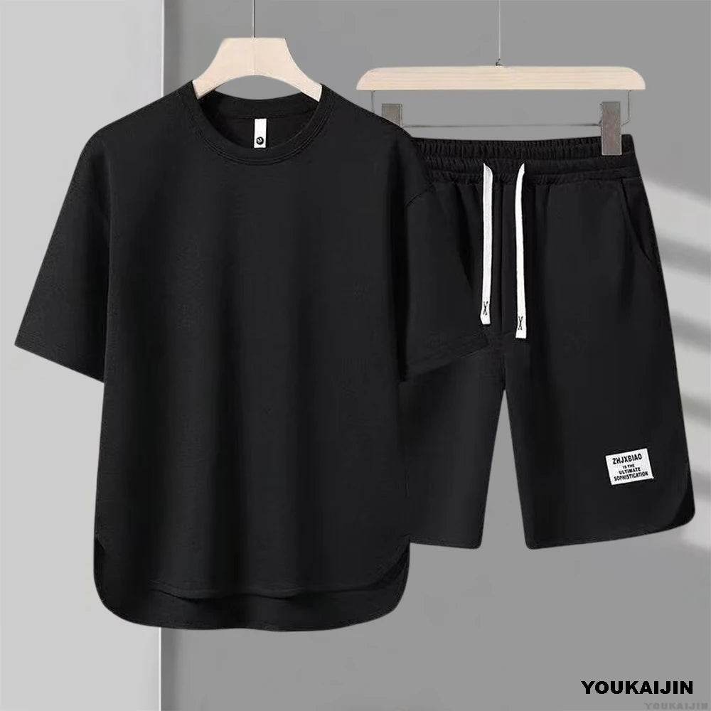 YOUKAIJIN Men's Summer Casual Suit - Waffle T-shirt & Shorts Set - Buy Center