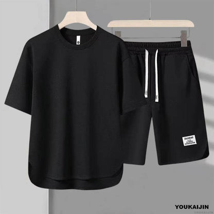 YOUKAIJIN Men's Summer Casual Suit - Waffle T-shirt & Shorts Set - Buy Center