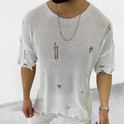 2025 Men's Solid Color Short Sleeve Pullover Sweater - Casual Summer Style - Buy Center