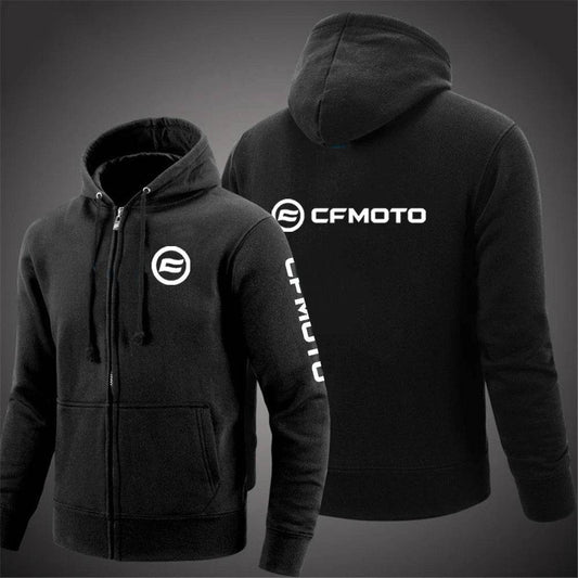 2024 Cfmoto Logo Print Hoodies - Men's Solid Color Zip-Up Jacket - Buy Center