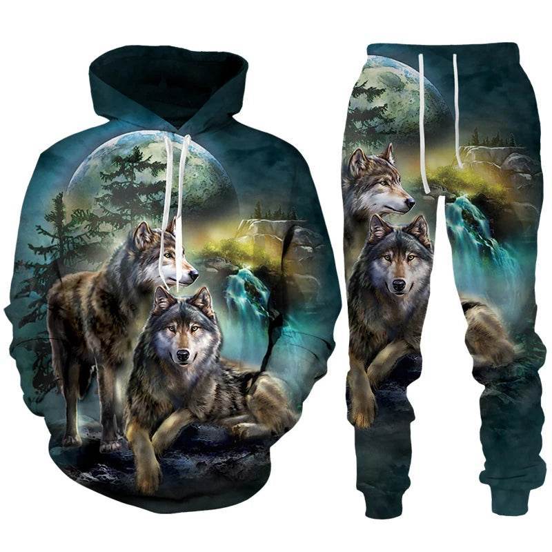 Cool Forest Wolf 3D Printed Hoodie & Pants Set - Casual Hip Hop Style - Buy Center