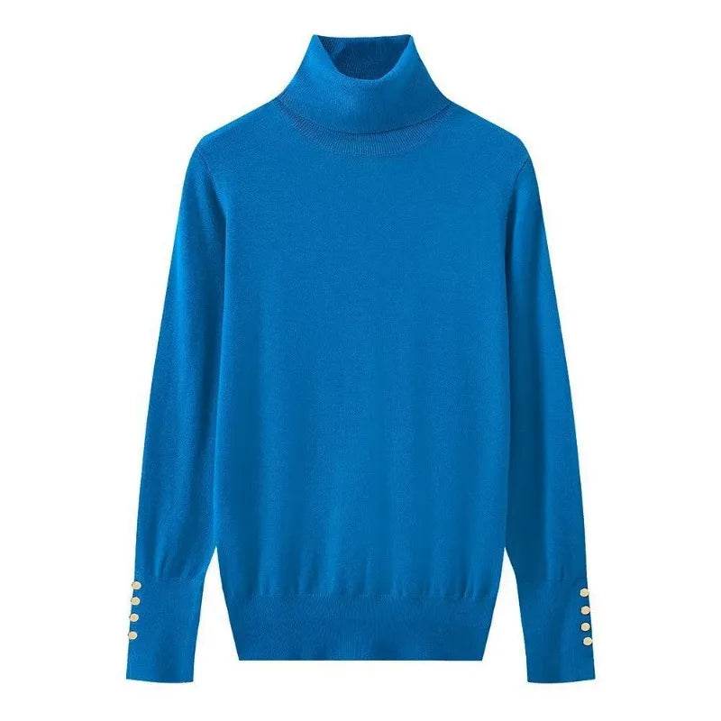 Women's Cropped Turtleneck Sweater with Buttons - Casual Knit Pullover - Buy Center