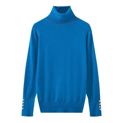 Women's Cropped Turtleneck Sweater with Buttons - Casual Knit Pullover - Buy Center