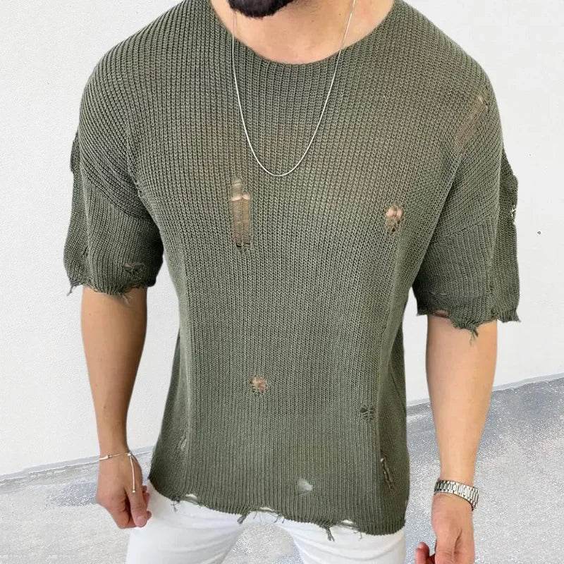 2025 Men's Solid Color Short Sleeve Pullover Sweater - Casual Summer Style - Buy Center