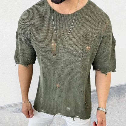 2025 Men's Solid Color Short Sleeve Pullover Sweater - Casual Summer Style - Buy Center