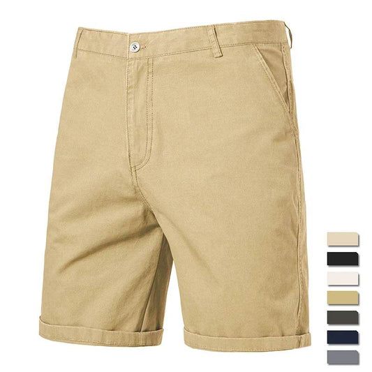 GQXAON Men's Solid Color Cotton Knee Shorts - Casual Bermuda Style - Buy Center