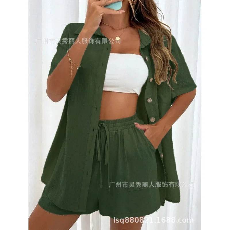 LCSKERA Black Short Sleeve Shirt & Shorts Set - Casual Summer Outfit - Buy Center