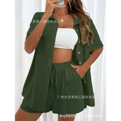 LCSKERA Black Short Sleeve Shirt & Shorts Set - Casual Summer Outfit - Buy Center