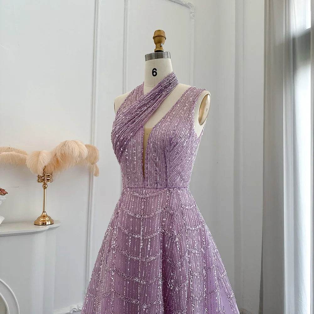 Sharon Said Luxury Lilac Beaded Evening Dress - Formal Prom Gown - Buy Center