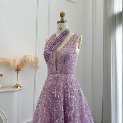 Sharon Said Luxury Lilac Beaded Evening Dress - Formal Prom Gown - Buy Center