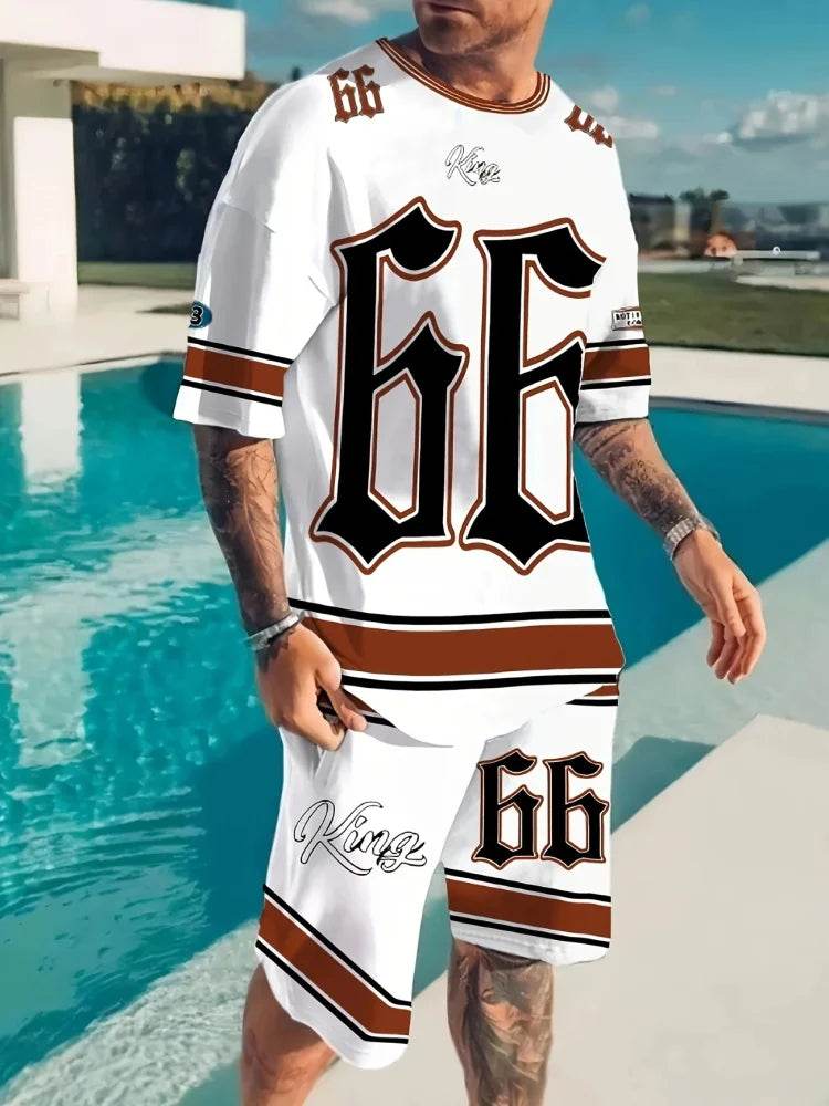 Summer Casual Men's 66 Letter Printed Two-Piece Suit for Outdoors - Buy Center