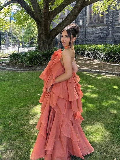 LLYGE Women’s Beach Layer Ruffles Maxi Dress - Backless & Sleeveless - Buy Center