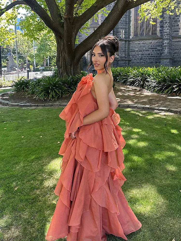 LLYGE Women’s Maxi Dress - Beach Layer Ruffles, Backless Sleeveless Style - Buy Center