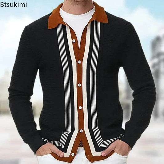 Btsukimi Men's Long Sleeve Knitted Cardigan - Stylish Striped Knitwear - Buy Center